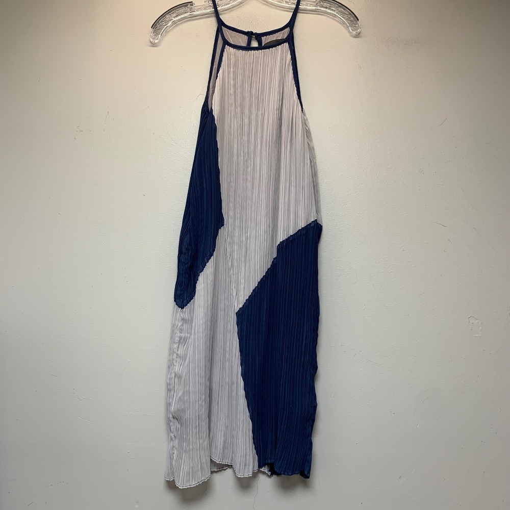 Sunday in Brooklyn Halter Dress Womens XXSP Blue Grey Pleated Geometric 12826